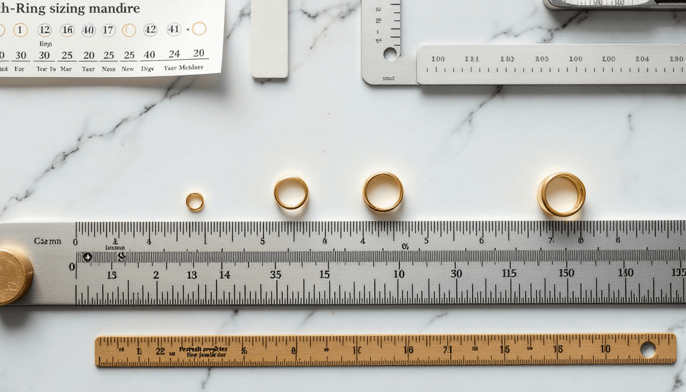 Gold rings displayed for sizing